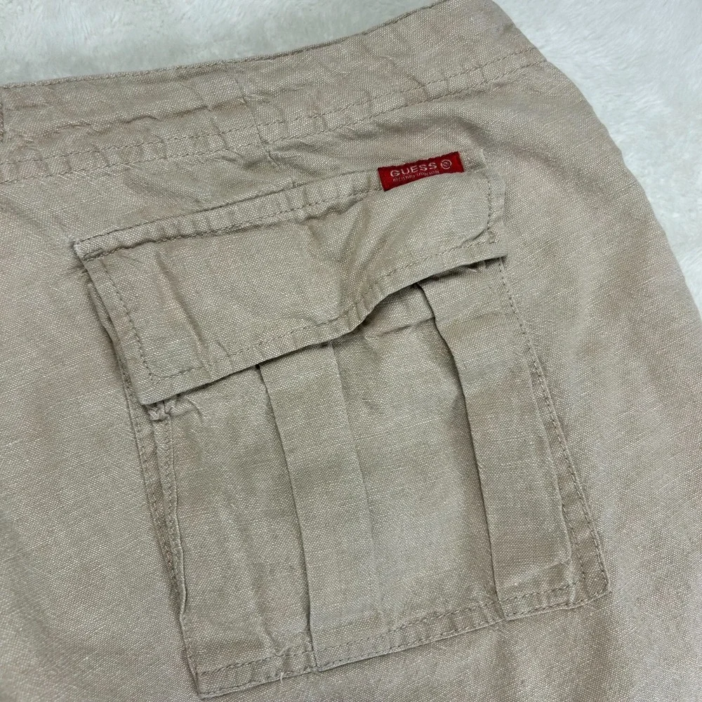 Vintage Guess Jeans Linen Pants Mens 38 Beige Drawstring Flat Front Grunge